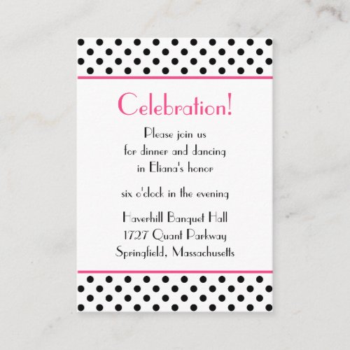 Black White Polka Dots Bat Mitzvah Reception Card Business Cards