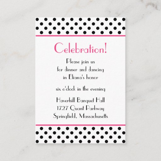 Customizable Black White Polka Dots Bat Mitzvah Reception Card Business Cards