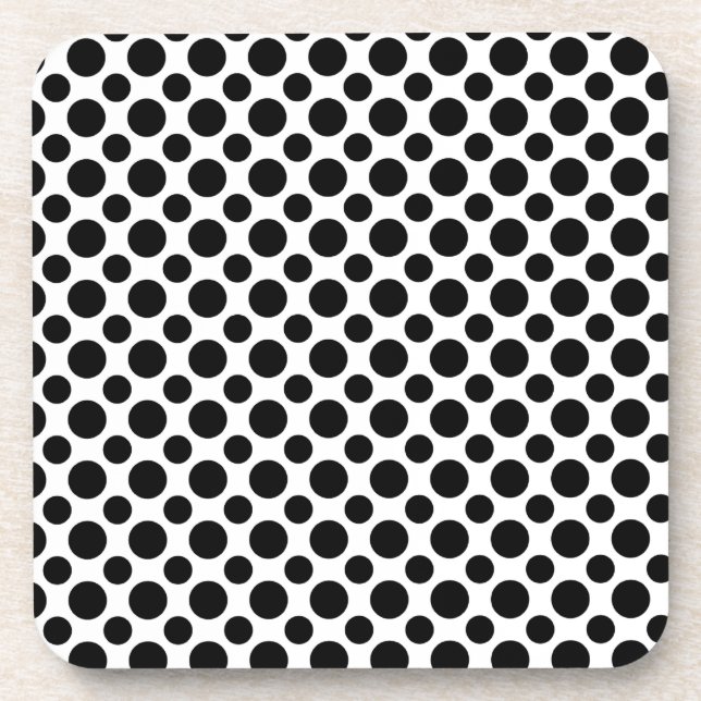 Black White Polka Dots Big and Small Beverage Coaster (Front)