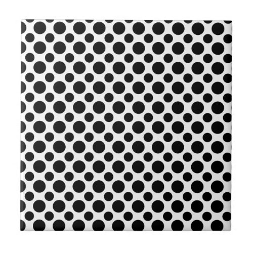 Black White Polka Dots Big and Small Ceramic Tile