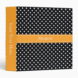 Black White Polka Dots Cantaloupe Name Monogram 3 Ring Binder