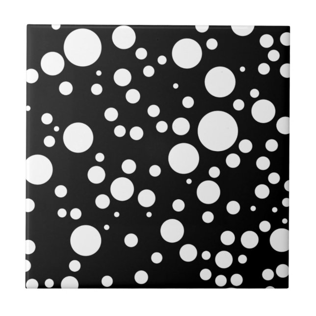 black white polka-dots ceramic tile (Front)