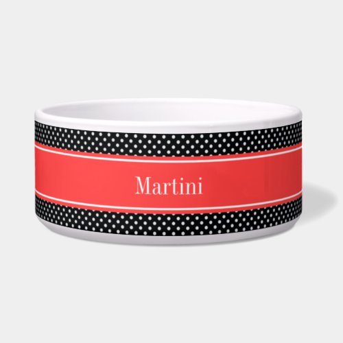 Black White Polka Dots Coral Red Name Monogram Bowl