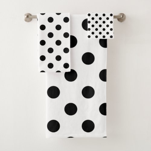 Black  White Polka Dots Dot Bath Towel Set