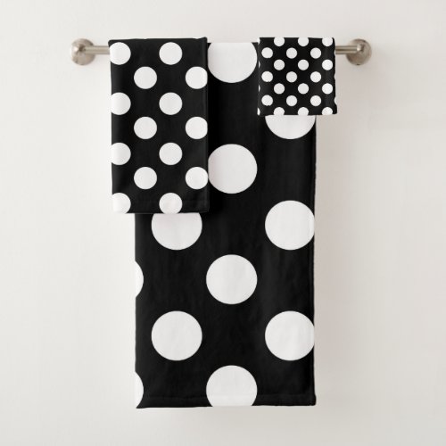 Black  White Polka Dots Dot Bath Towel Set