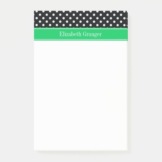 Black White Polka Dots Emerald Name Monogram Post-it Notes (Front)