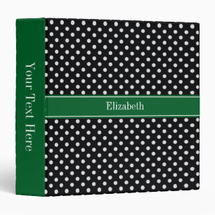 Black White Polka Dots Forest Green Name Monogram Binder