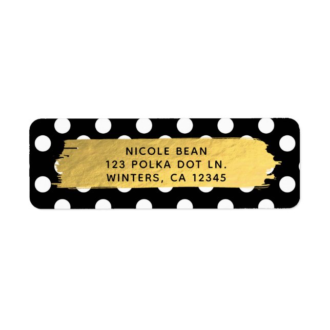 Black & White Polka Dots Gold Foil Glam Party Label (Front)