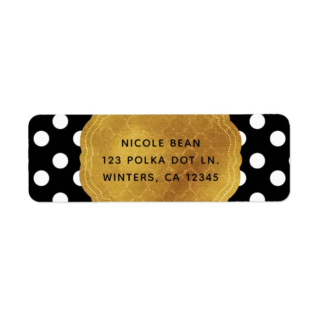 Black & White Polka Dots Gold Glam Party Label (Front)