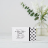 Black White Polka Dots Grey Designer Monogrammed Business Card (Standing Front)