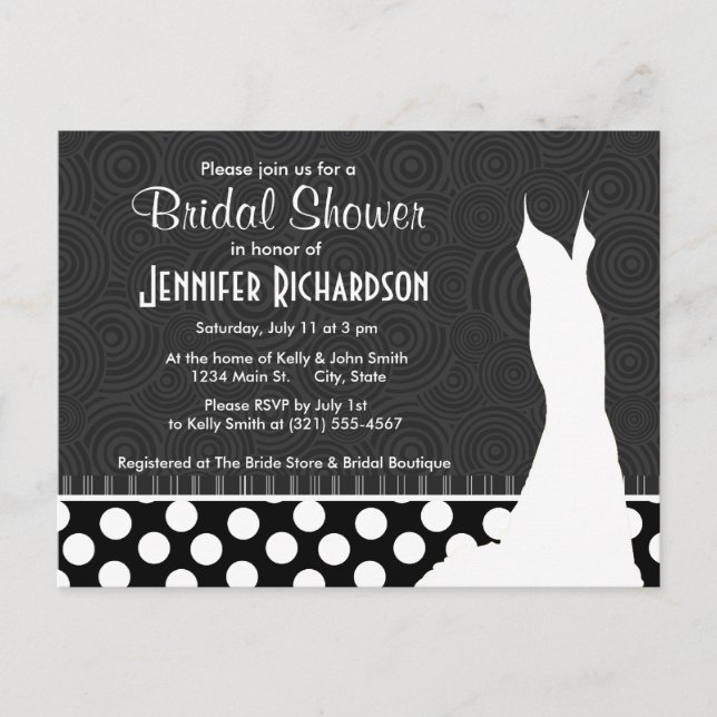 Black & White Polka Dots Invitation Postcard (Front)