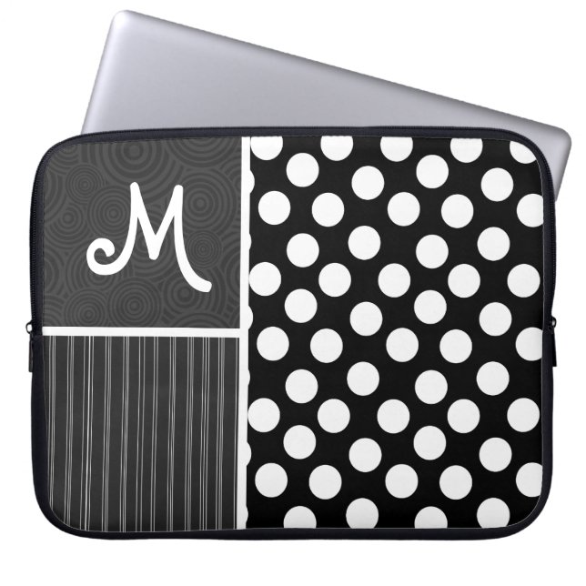 Black & White Polka Dots Laptop Sleeve (Front)