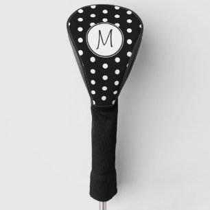 Black White Polka Dots Monogram  Golf Head Cover