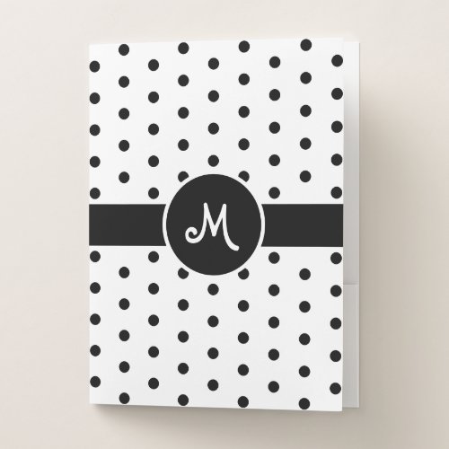 Black White Polka Dots Monogram Pocket Folder