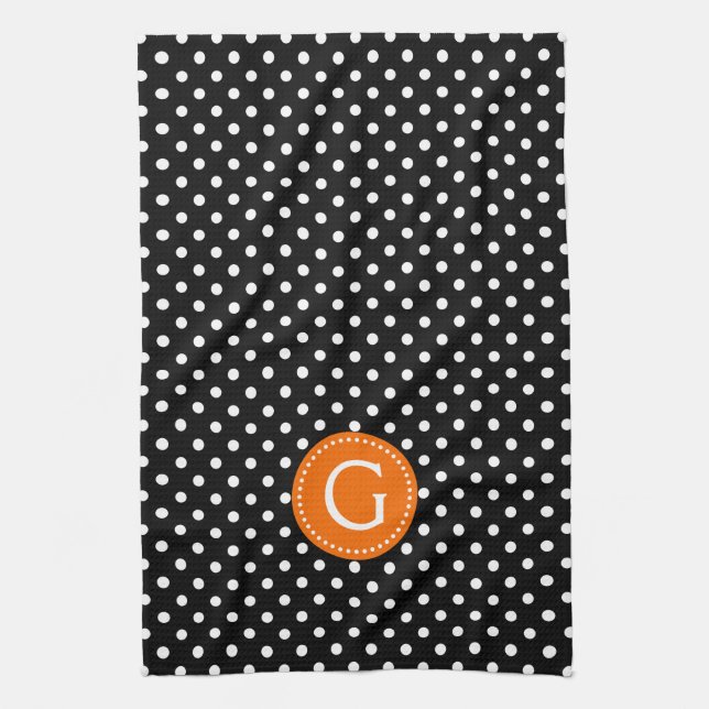 Black & White Polka Dots Orange Accent Towel (Vertical)