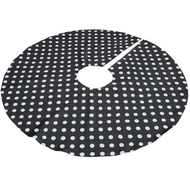 Black White Polka Dots Pattern Brushed Polyester Tree Skirt (Angled)