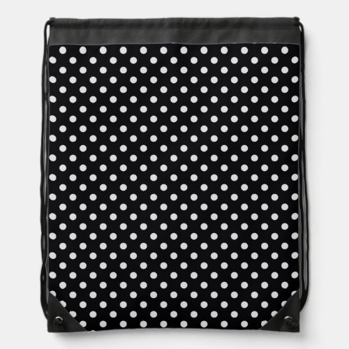 Black White Polka Dots Pattern Drawstring Bag