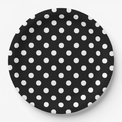 Black White Polka Dots Pattern Paper Plates