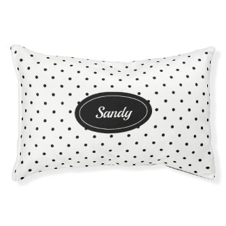 Black & White Polka Dots Pattern With Custom Name Pet Bed