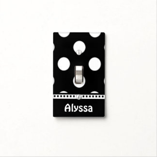 Black White Polka Dots Personalized Light Switch Cover