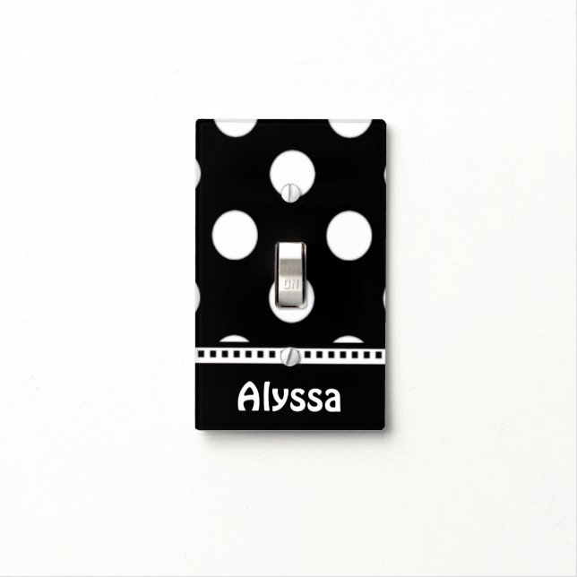 Black White Polka Dots Personalized Light Switch Cover (In Situ)