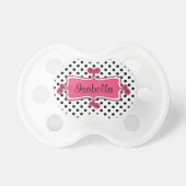Black White Polka Dots Pink Baby Girl Pacifier (Front)