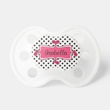 Black White Polka Dots Pink Baby Girl Pacifier
