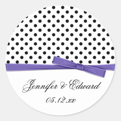 Black White Polka Dots Purple Save The Date Classic Round Sticker