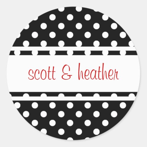 Black  White Polka Dots _ Red Classic Round Sticker