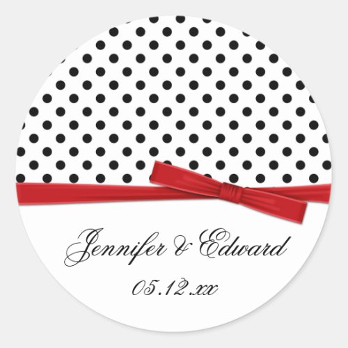 Black White Polka Dots Red Save The Date Classic Round Sticker