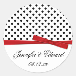 Black White Polka Dots Red Save The Date Classic Round Sticker
