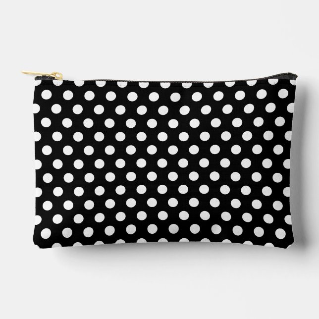 Black White polka dots retro pattern Accessory Pouch (Front)