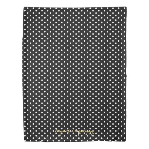 Black White Polka Dots Retro Pattern Gold Monogram Duvet Cover