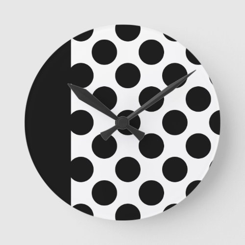Black  White Polka dots  Round Clock