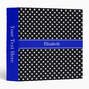 Black White Polka Dots Royal Blue Name Monogram 3 Ring Binder