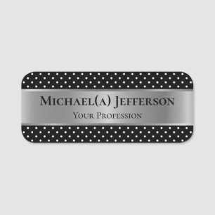 Black White Polka Dots Silver Luxury Name Tag
