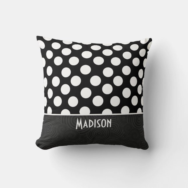 Black & White Polka Dots Throw Pillow (Front)