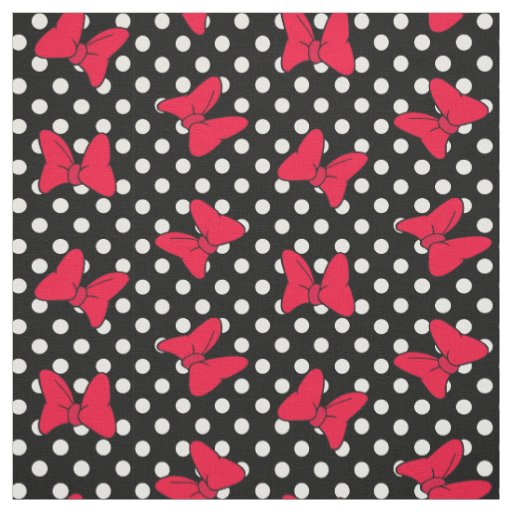 black & white polka dots with big red cartoon bows fabric