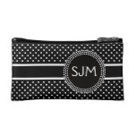 Black White Polka Dots with Monogram Cosmetic Bag at Zazzle