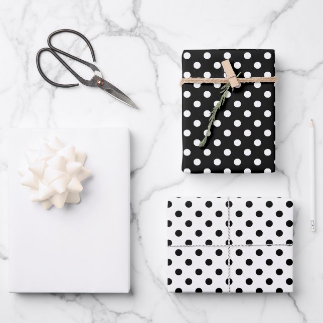  Black White Polka Dots Wrapping Paper Sheets (Front)