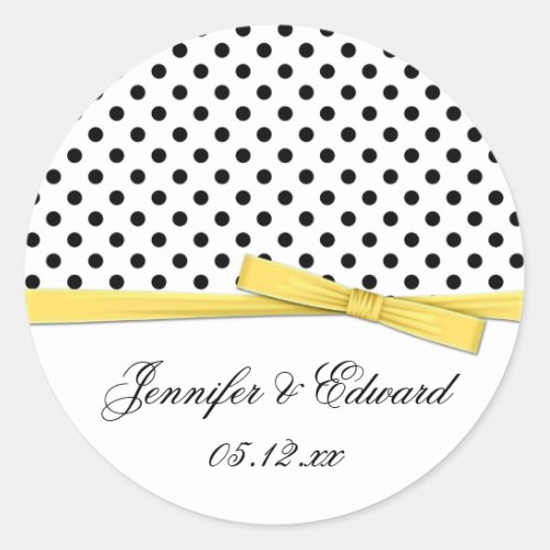 Black White Polka Dots Yellow Save The Date Classic Round Sticker