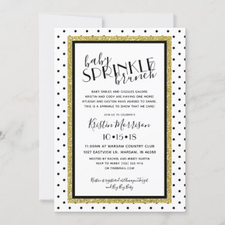 Black White Polkadot Gold Baby Sprinkle Invitation