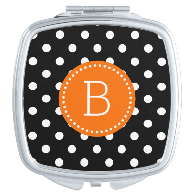 Black & White PolkaDot Orange Accents Vanity Mirror (Front)