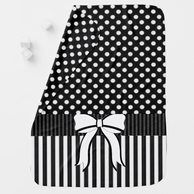 Black White Polkadot Stripe Blanket (In Situ)