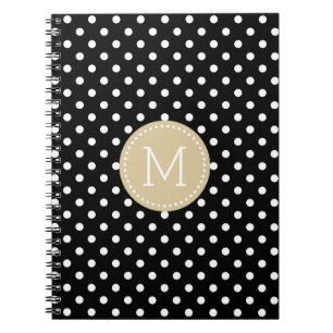 Black & White Polkadots Pattern Blue Accent Notebook