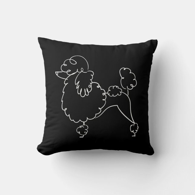 Black White Poodle Doodle Throw Pillow (Front)