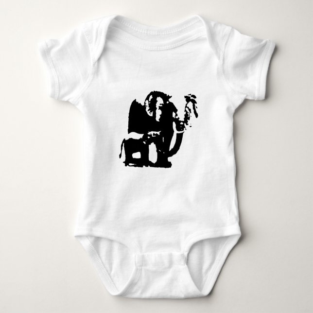 Black White Pop Art Baby & Mom Elephants Baby Bodysuit (Front)