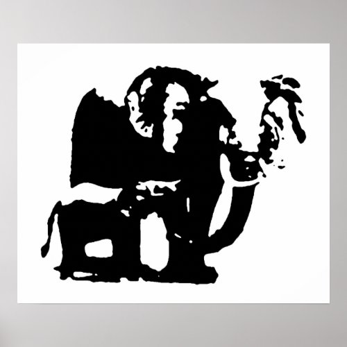 Black White Pop Art Baby  Mom Elephants Poster