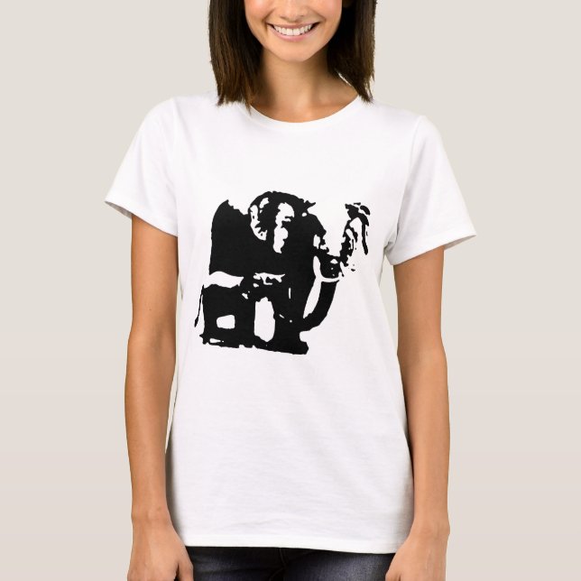 Black White Pop Art Baby & Mom Elephants T-Shirt (Front)
