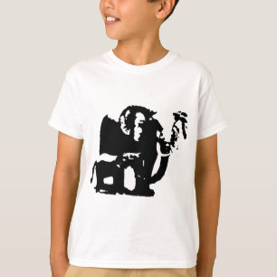 Black White Pop Art Baby & Mom Elephants T-Shirt